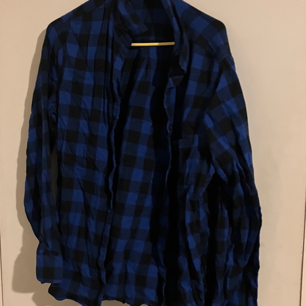 Old Navy Blue and Black Plaid Women's Top